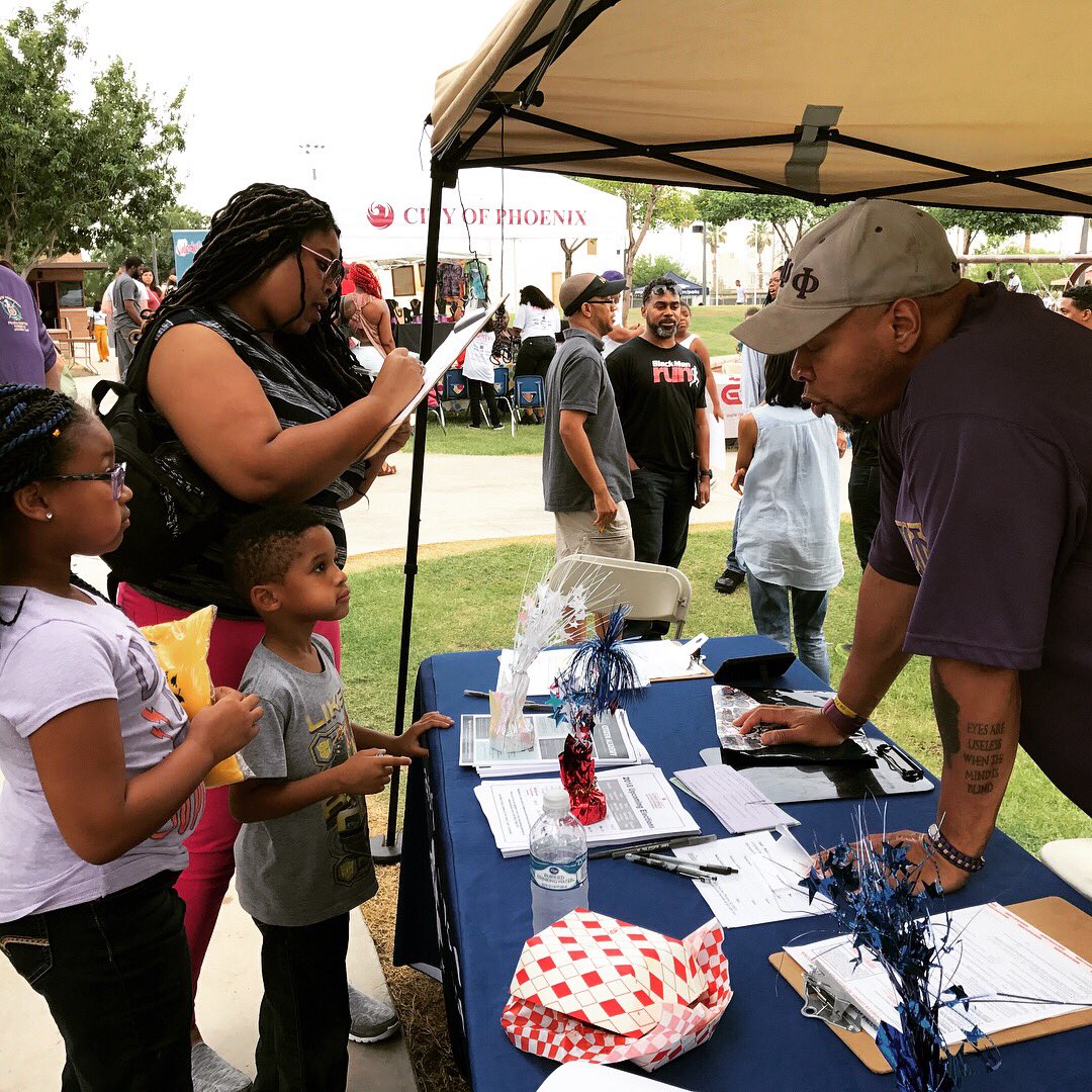 Kenosha99's tweet photo. Our newest #DeputyRegistrars we're hard at work registering new voters at the annual #PhxJuneteenth celebration! #VoteLocalAz https://t.co/HpZiZ34TVX