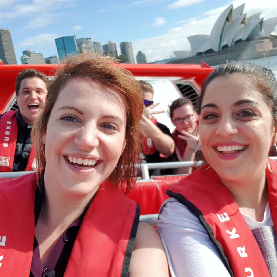 QueerSkiesTV's tweet photo. First day on set filming at #OzJetBoating! You can catch them and our guest host #JasmineNoud in our Sydney episode! @MoontanP #LGBTtravel #Travelseries https://t.co/2I9P6VRQL2