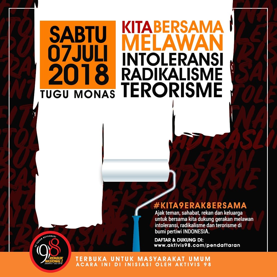 Ayo kita hadir sebanyak-banyaknya... 
#lawanintoleransi 
#lawanradikalisme 
#lawanterorisme