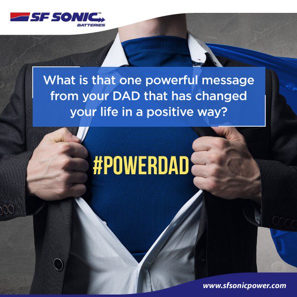 SFBatteries's tweet photo. The power of a DAD in a child’s life is unmatched. This father’s day, #SFSonic wishes all the #PowerDads a #HappyFathersDay. https://t.co/xL0UHqxoLh