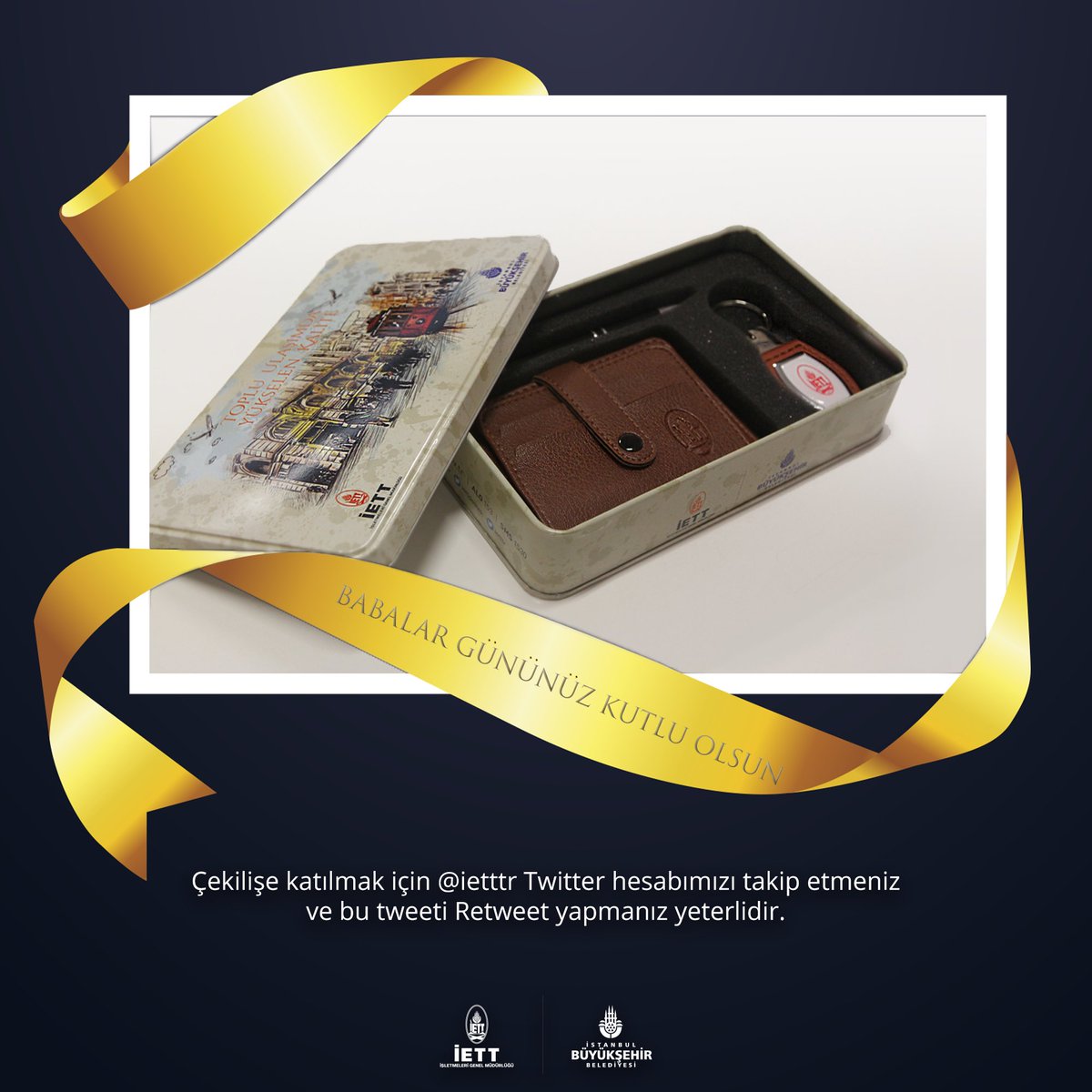 Bu tweeti Retweet yaparak bizi takip eden 10 şanslı kişiye Babalar Günü özel cüzdan seti çekilişle hediye. 
(#BabalarGünü çekilişi 20 Haziran Çarşamba)
<a href="/ietttr/">İETT</a> hesabımızı takip etmeyi unutmayın 😉