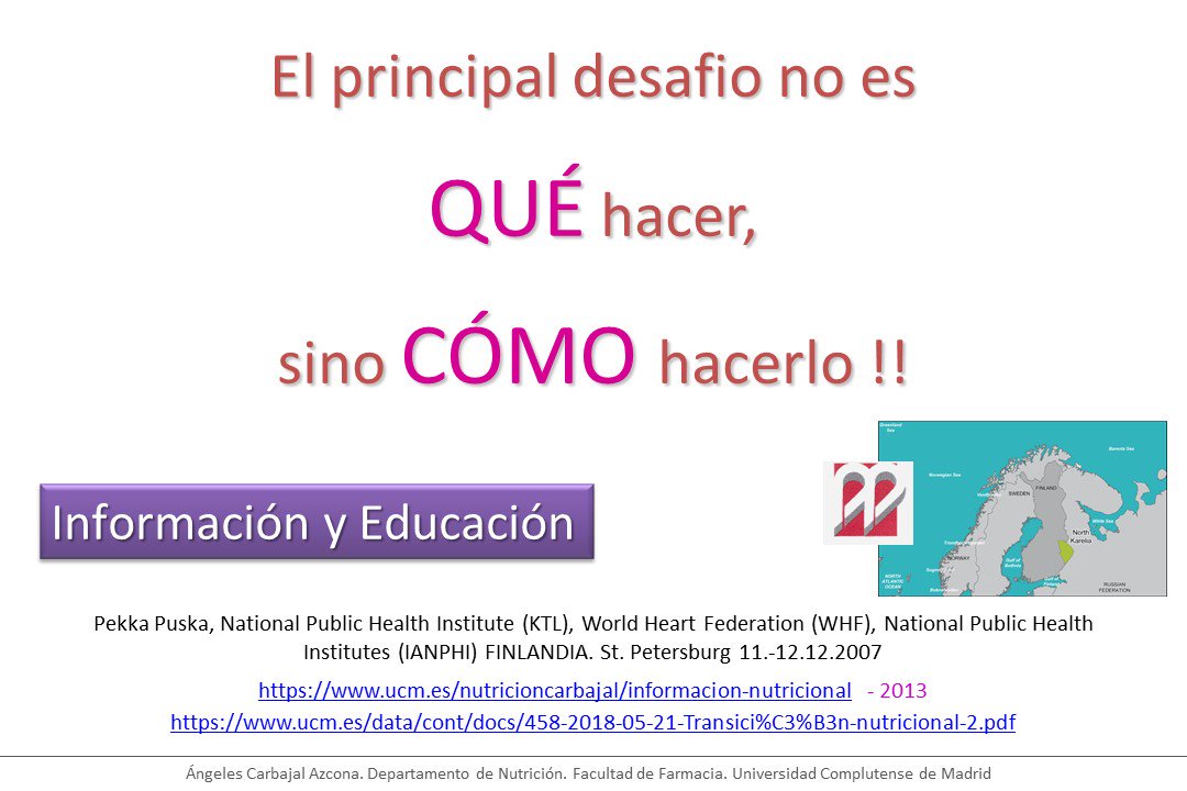 INNOVADIETA's tweet photo. Cambiar Hábitos alimentarios - "El principal desafio no es QUÉ hacer sino CÓMO hacerlo!" P Puska - North karelia Project - https://t.co/0nOvNVU4Oc - https://t.co/wAMXatBBy1 @INNOVADIETA #aecosan #estrategianaos @Codinma_DN 
#IIJCODINMA #nosabrimoscamino https://t.co/lkT03BuJJw