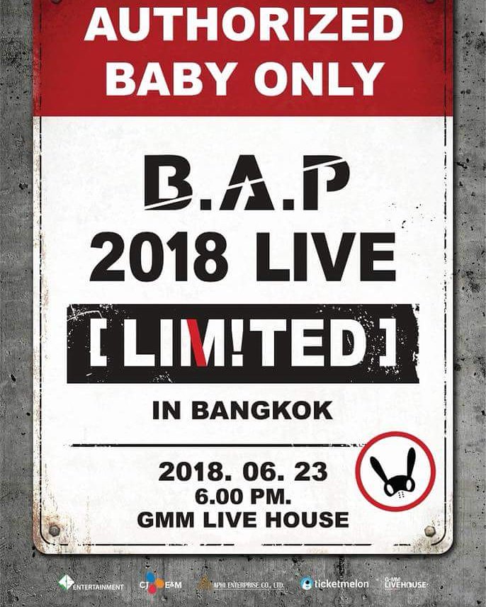 Aphienterprise's tweet photo. ประกาศกำหนดการและระเบียบในการเข้าชมคอนเสิร์ต  B.A.P 2018 LIVE [LIMITED] IN BANGKOK  ณ GMM LIVE HOUSE วันที่ 23 มิถุนายน 2561

Official announcement for Concert Schedule and Regulations for the concert.

👉ติดตามได้ทาง page น่ะครับ 🐰
👉Check out details on our  facebook page https://t.co/mNlndLmPWS