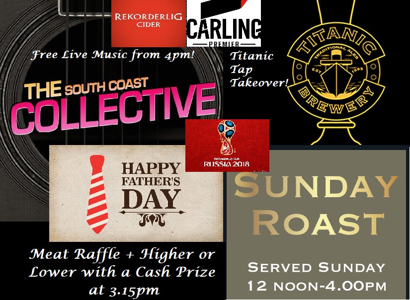 InnFawcett's tweet photo. Titanic Tap Takeover!
On the Taps-Plum Porter 4.9% Nautical Mild 4.8% Cherry Dark 4.4% White Star 4.5%
Meat Raffle+Higher or Lower-£500 Cash Prize at 3.15pm
The South Coast Collective at 4pm
Ale+Whiskey Club 6-9pm.Ales £2.80 a pint Whiskeys/Bourbons £2.50 a shot! https://t.co/CB7w7YSXeH