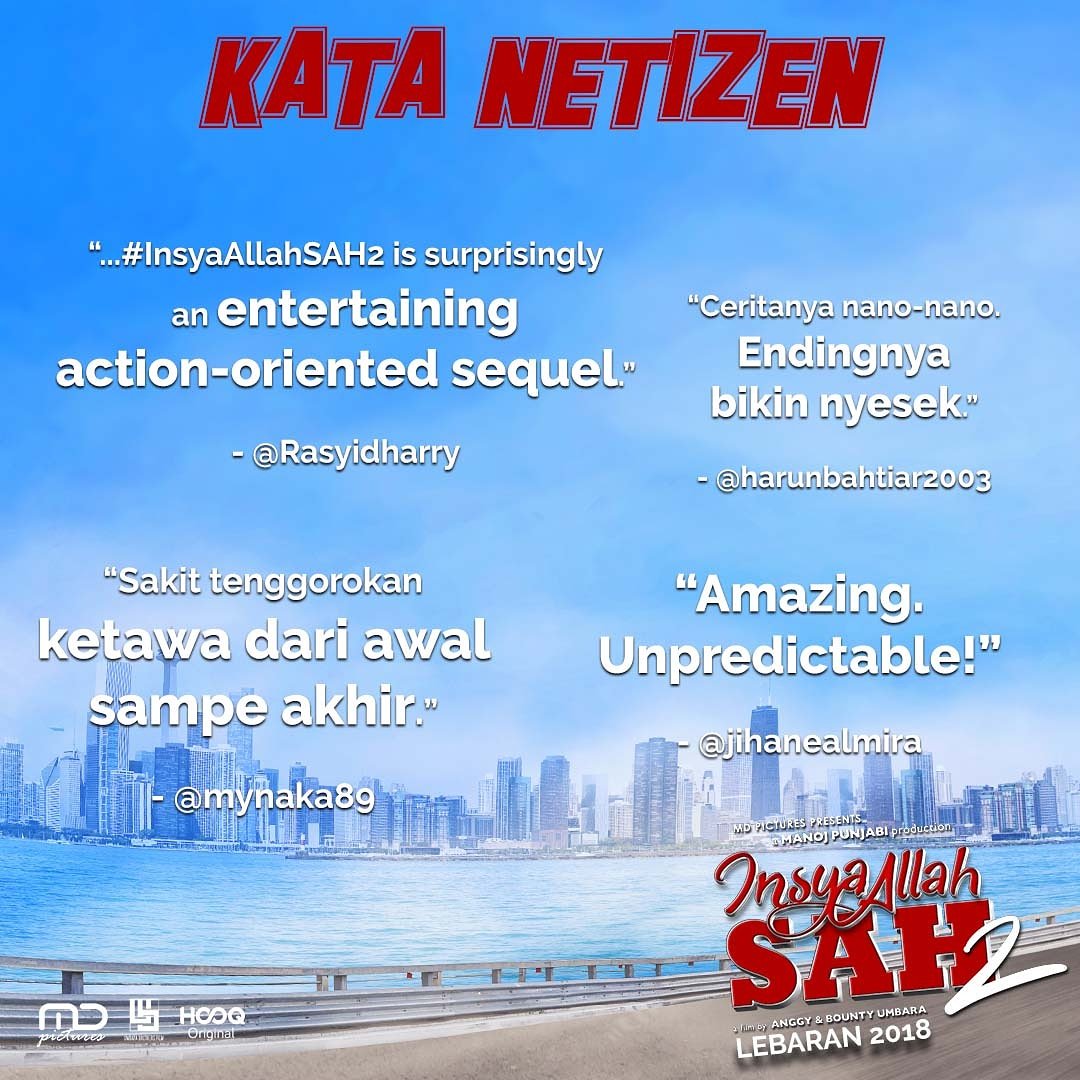 Ini kata netizen setelah jadi saksi #InsyaAllahSAH2 di bioskop! Untuk kamu yang sudah nonton, apa pendapatmu? Share yuk! Jangan spoiler ya. 🙊

Yang belum nonton <a href="/InsyaAllahSah/">Insya Allah SAH</a> 2, sok atuh ke bioskop! Nonton Raka, teh Mutia &amp; Aa Gani. 😆

#InsyaAllahSAH #MDPictures
