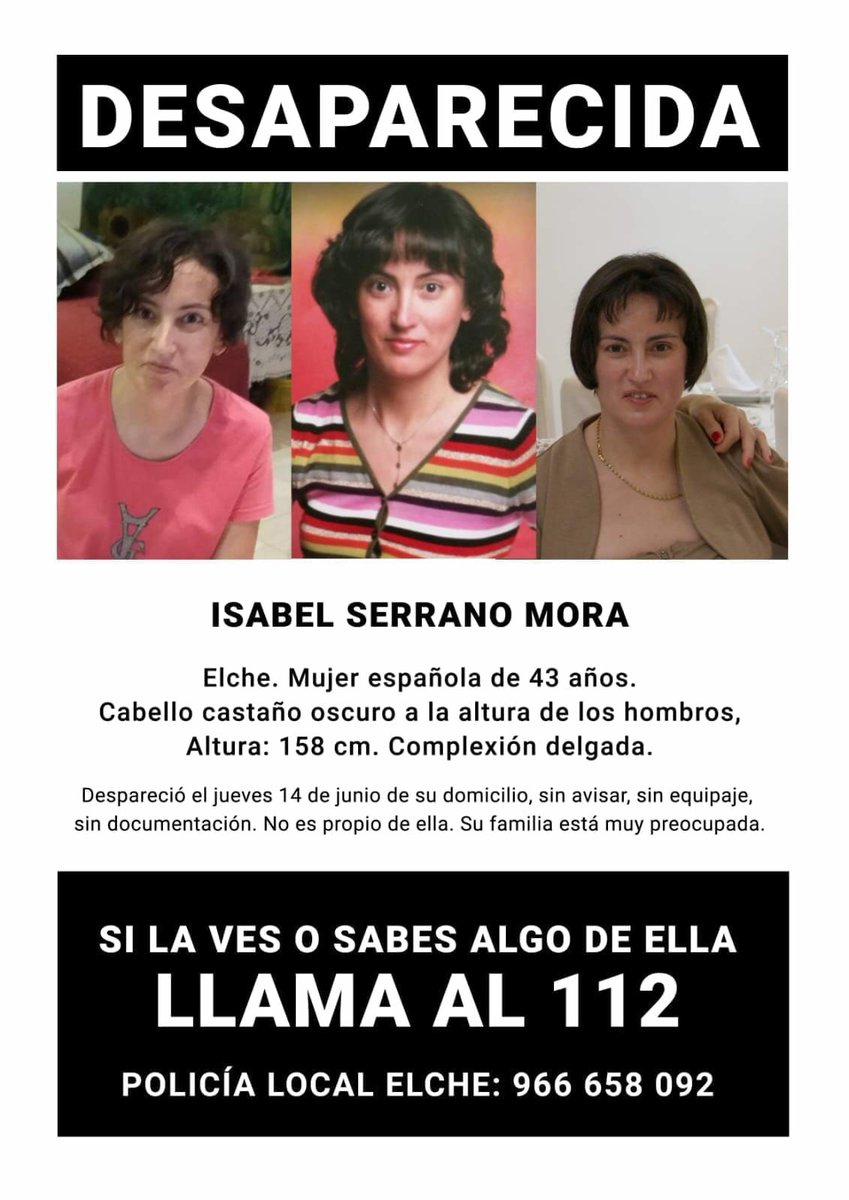 PlataformaECF's tweet photo. Desaparecida en Elche https://t.co/6ChjR25C2e