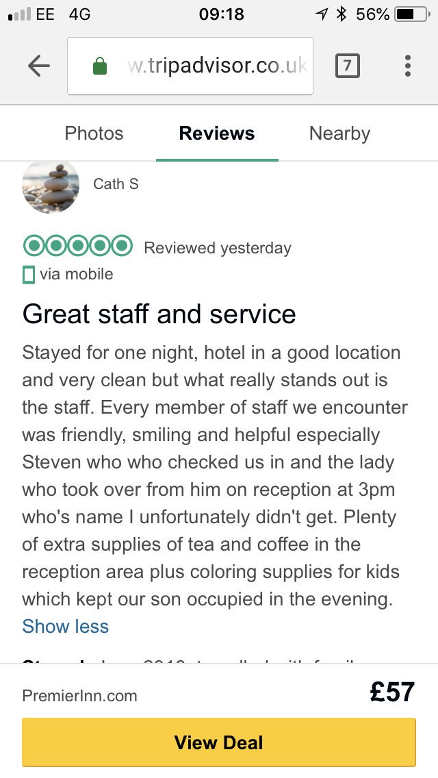 Another great review left on tripadvisor for Swindon central 👌🏻😊 <a href="/RikkiQuinlan/">RQPI</a> <a href="/SDEBDD/">simon ewins</a> <a href="/katesharpe69/">Kate Sharpe</a>