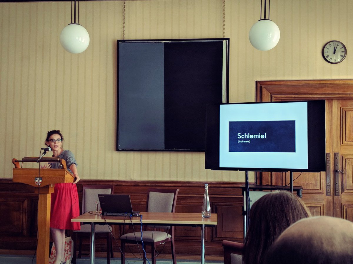 JoshAppFilm's tweet photo. "Comedy fanatics preach the subversive power of joking to keep us honest by ridiculing the pretensions of the powerful – despite how often the joke gets recruited by the powerful to make laughing stocks of the weak..." 1/2 Devorah Baum Keynote @HeresyStudies #ISHS18 @IES_London https://t.co/y2ggzfOP8Z