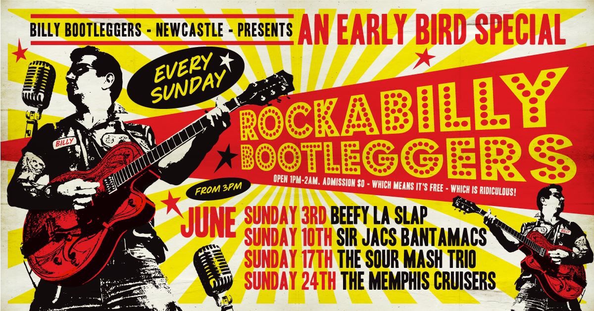 It’s Rockabilly Bootleggers **an early bird special** 
Doors 12pm 
The Sour Mash Trio live on stage at 3pm 

Described as "A power trio playing rootsy, country rockabilly - bring your dancing shoes."

Food <a href="/MeatStackNCL/">Meat:Stack 🍔</a> 
Always free entry #NEFollowers