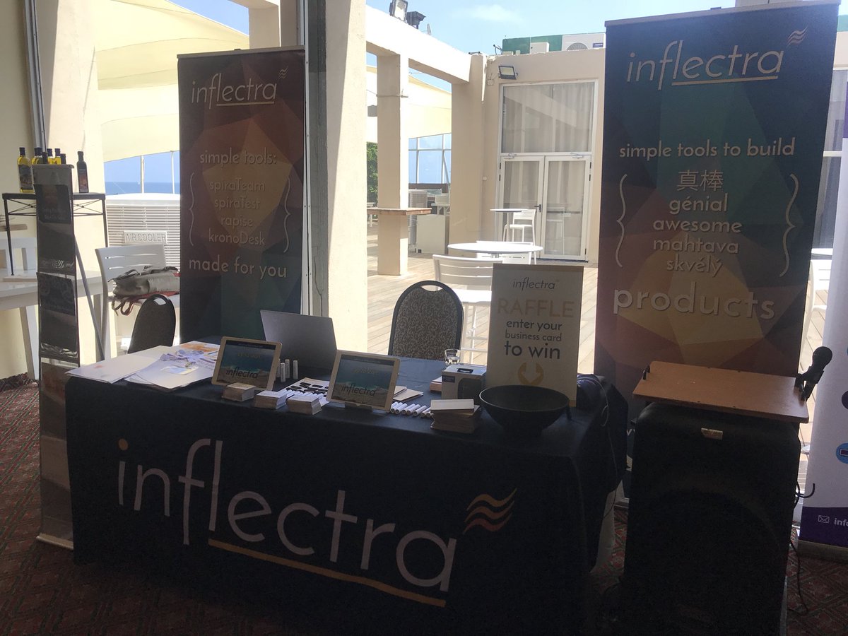 inflectra's tweet photo. #TeamInflectra all setup at #devgeekweek #qageekweek in sunny Hertzliya. If you are attending, make sure to play our daily raffle to win awesome prizes. @inflectra https://t.co/1mgE7vIjcQ