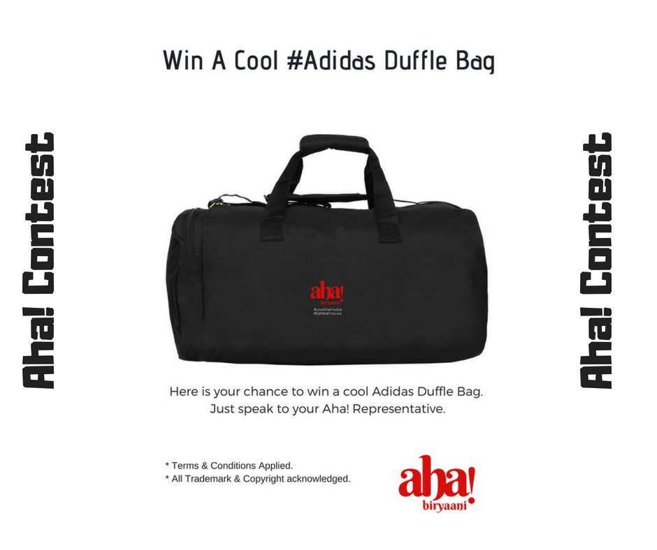 ahabiryaani's tweet image. #ContestAlert Win a cool #Adidas Duffle Bag. Enter in to the contest with your name, phone number &amp;amp; email, when you buy #Biryani from our NSC Bose Road Outlet. #AhaContests #EatWhatYouLove #LoveWhatYouEat *T&amp;amp;C Applies.