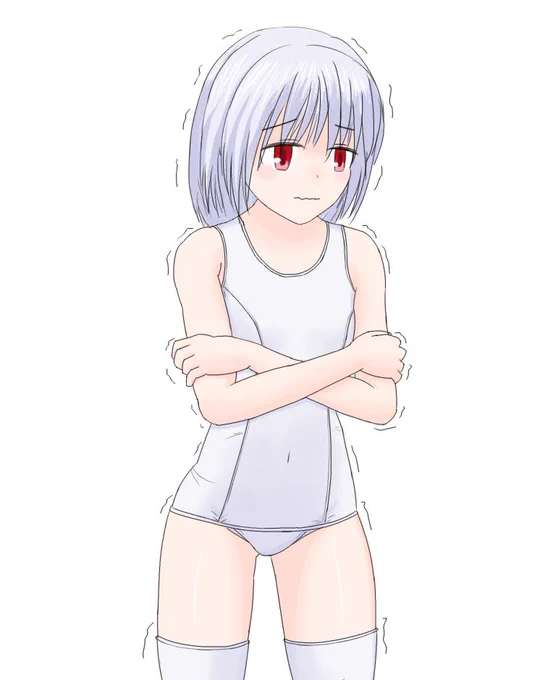 絵103号「白スクさん」「なんでこんな肌寒いんだろ・・・」線を細くし、線画の色を黒固定にし、髪の描き方を変え、意味もなくエアブラシの使用を縛ってみた実験作 