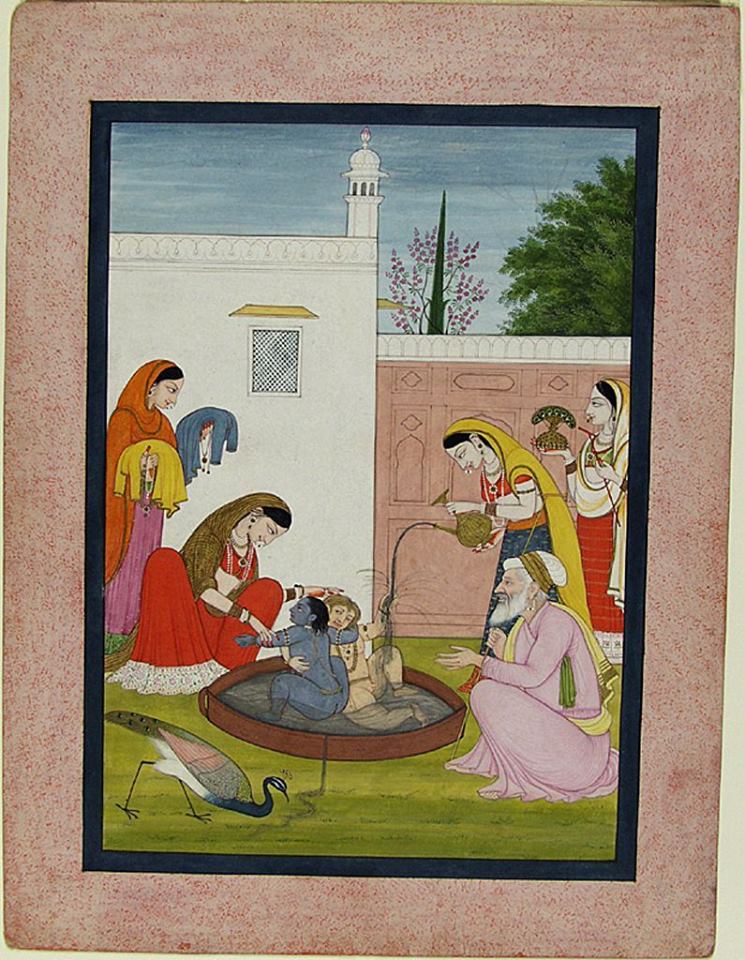 HindolSengupta's tweet photo. Spotted an explanation on the debated painting which seemed plausible. It might be that the painting is of Krishna and Balaram guiding the ppl of Gokul to Vrindavan. The bearded man appears in many other Krishna paintings and is almost certainly Nanda Maharaja, Krishna's father. https://t.co/cTrtptWCIe