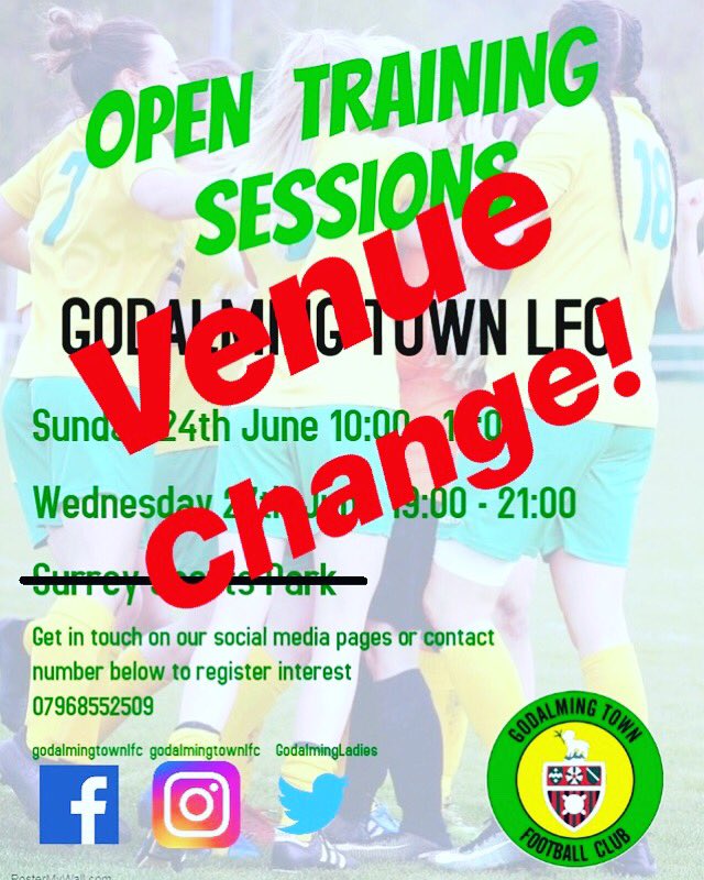 Godalming Town LFC (@godalmingladies) on Twitter photo 💥 VENUE CHANGE 💥
📍 Burford Lodge Sports Ground
📍GU8 6HS
<a href="/GLWFLeague/">Greater London WFL</a> <a href="/godalmingtc/">@godalmingtc</a> @FootballGrf <a href="/surreyfa/">Surrey FA</a> <a href="/WoSoCity/">Womens Soccer City</a> @findmeaplayer0 <a href="/surreymirror/">Surrey Mirror</a> @getsurrey <a href="/UniOfSurrey/">University of Surrey</a> <a href="/GetSurrey/">Get Surrey</a>Sport <a href="/SurreyNews/">Surrey County Council News</a> <a href="/BBCSurrey/">BBC Surrey</a> <a href="/wantladyballers/">Women Players Wanted</a> <a href="/player/">player</a>
#womensfootball 💥 VENUE CHANGE 💥
📍 Burford Lodge Sports Ground
📍GU8 6HS
<a href="/GLWFLeague/">Greater London WFL</a> <a href="/godalmingtc/">@godalmingtc</a> @FootballGrf <a href="/surreyfa/">Surrey FA</a> <a href="/WoSoCity/">Womens Soccer City</a> @findmeaplayer0 <a href="/surreymirror/">Surrey Mirror</a> @getsurrey <a href="/UniOfSurrey/">University of Surrey</a> <a href="/GetSurrey/">Get Surrey</a>Sport <a href="/SurreyNews/">Surrey County Council News</a> <a href="/BBCSurrey/">BBC Surrey</a> <a href="/wantladyballers/">Women Players Wanted</a> <a href="/player/">player</a>
#womensfootball