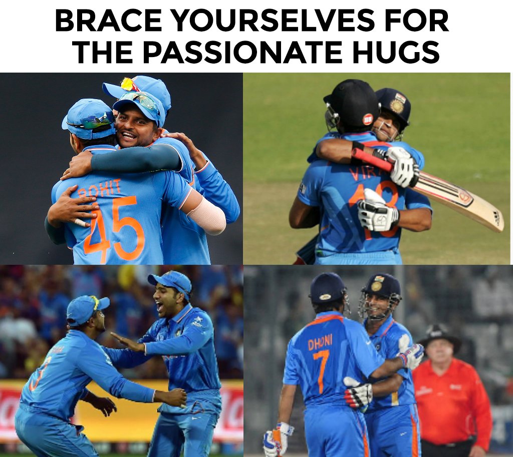 Cricketracker's tweet photo. @ImRaina returns to the ODI side so as the hugs. https://t.co/tmT7VcRpYF