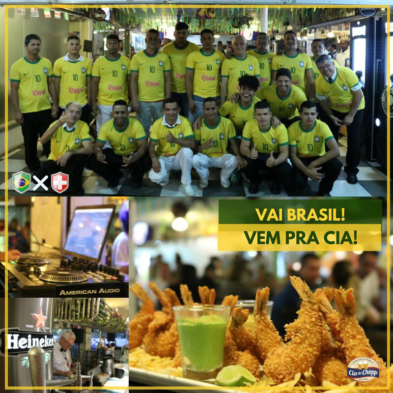 Cia_Chopp's tweet photo. A melhor equipe, o melhor chopp, Camarão Hexacampeão, DJ antes, no intervalo e depois de Brasil x Suíça? É na Cia do Chopp!
Se tem Brasil em campo, nosso time entra junto para te dar uma experiência inesquecível!

#ACompanhiaFazADiferença #VaiBrasilVemPraCia https://t.co/FLkiG0jt0V