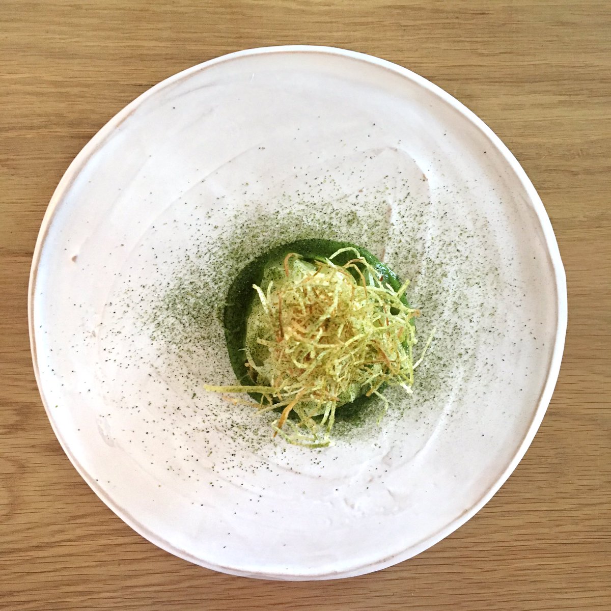 "Leeks, green grapes and land cress" by the very talented <a href="/kirk_Haworth/">Kirk Haworth</a> at <a href="/Plates_London/">P L A T E S</a>. Vegan food with tonnes of technique and satisfaction! Thank you for teaching me to be open minded. #dinner #delicious 💚💚
