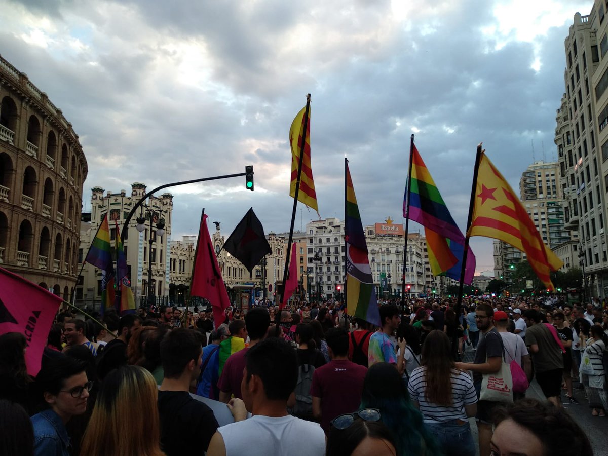 Endavant_VLC's tweet photo. Recull d'imatges del bloc crític i anticapitalista de la mani de l'orgull. #orgullcombatiu #TransMariBiBollo #LGBTI #València https://t.co/jre5ic5waZ