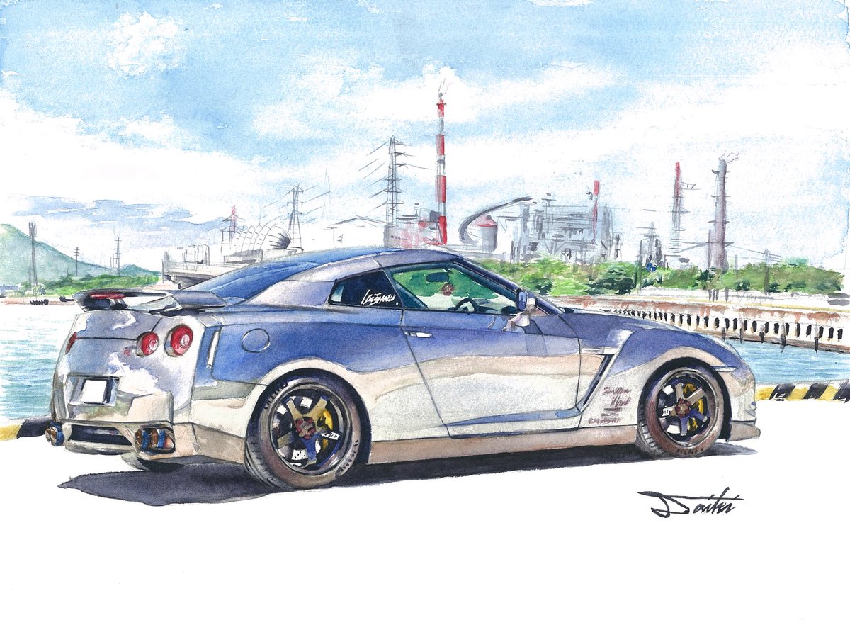 コサカダイキ イラストレーター Sur Twitter 蒲克さん Gamakatsu R35 の35gt Rを注文を頂き描かせて頂きました こんなかっこいい愛車を描かせていただけるなんて かっこいい 乗り物のある水彩画展にもお越し頂きました ありがとうございます コサカのアトリエ