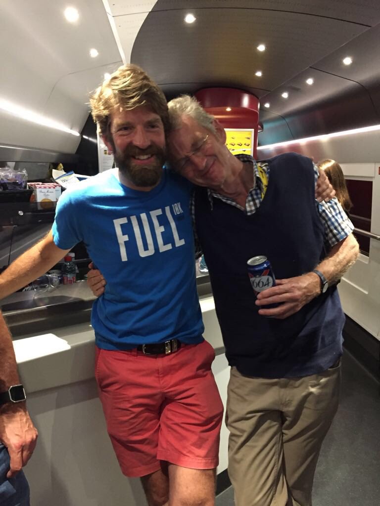 MrJamesRawlings's tweet photo. Here’s one of the guv’nors at @fuel10k, Alex and his Dad on the Eurostar home after completing the #duchennedash2018 last weekend - it’s a gruelling ride from London to Paris in 24 hours and they raised a fortune... Happy Fathers Day x https://t.co/pNFtx48XiN