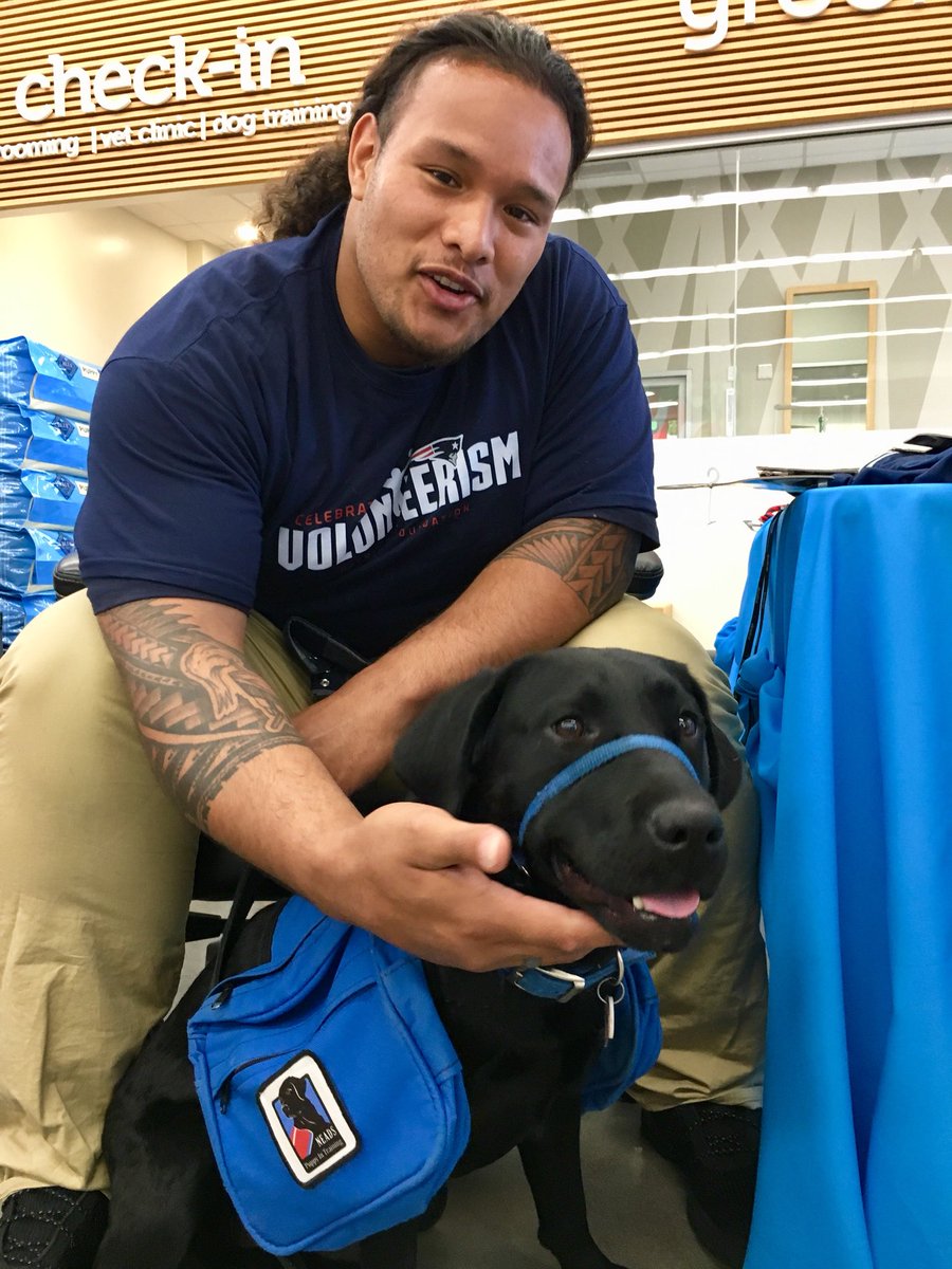 DougGrandin's tweet photo. Heidi got to meet @Patriots newcomer @Danny_Shelton55 this weekend and told him about all the good things @NEADSdogs does. She also met two members of his wonderful dog family! https://t.co/9MtfGEbSFQ
