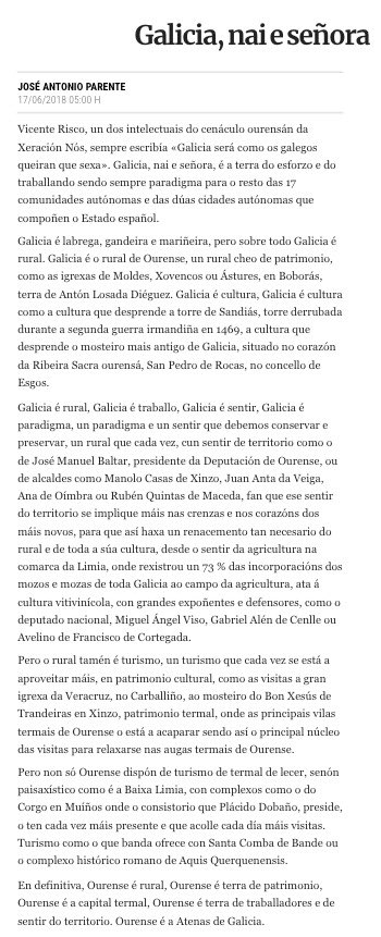 ParenteHistoria's tweet image. Hoxe na @lavozdegalicia o meu artigo “Galícia, nai e señora”, temos que creer na nosa terra, no noso territorio, no noso rural e nos nosos veciños #Ruralízate #SempreEnGalego #CreoenOurense