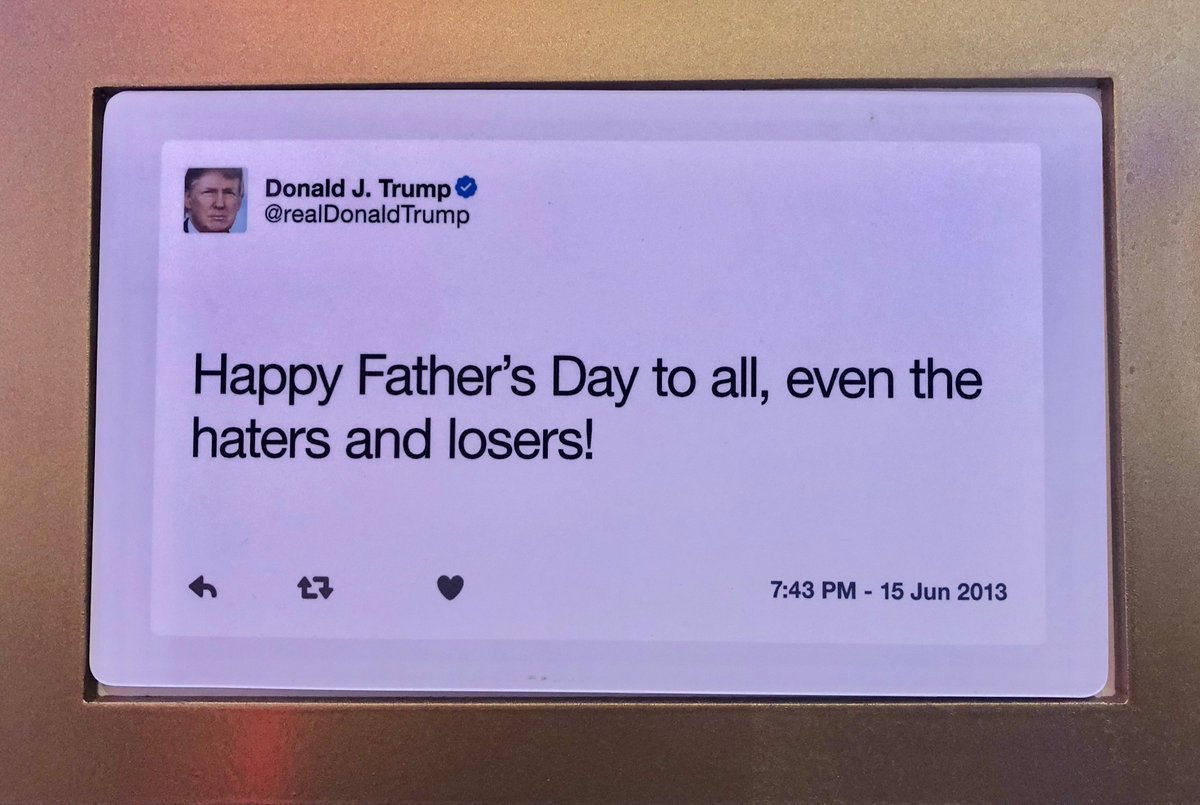 TheDailyShow's tweet photo. Happy Father’s Day from The Donald J. Trump Presidential Twitter Library in LA! #DailyShowLibrary https://t.co/PhtzXVtRy0