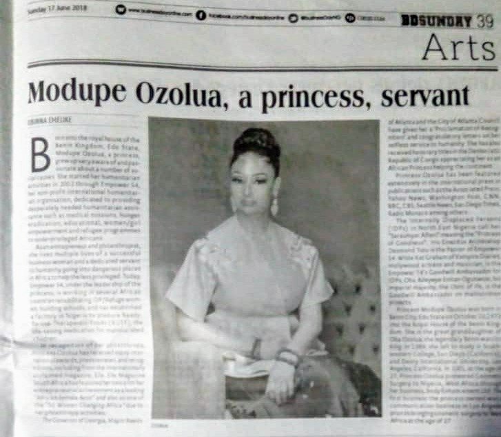 modupeozolua's tweet photo. Today's Business Day, Sunday 17th June 2018, page 39 π
#Businessday #newspaper #press #philanthropy #talks #PrincessModupeozolua #Princessofgoodness #SarauniyarAlheri #edoprincess #Edo #Nigeria #proudlynigerian #proudlyamerican #Philanthropist #entrepreneur #Africanprincess https://t.co/cYxK4qajjY