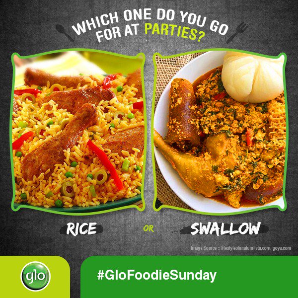 GloWorld's tweet photo. Rice or Swallow? 👇🏿 #GloFoodieSunday https://t.co/sNnjdIrKcg