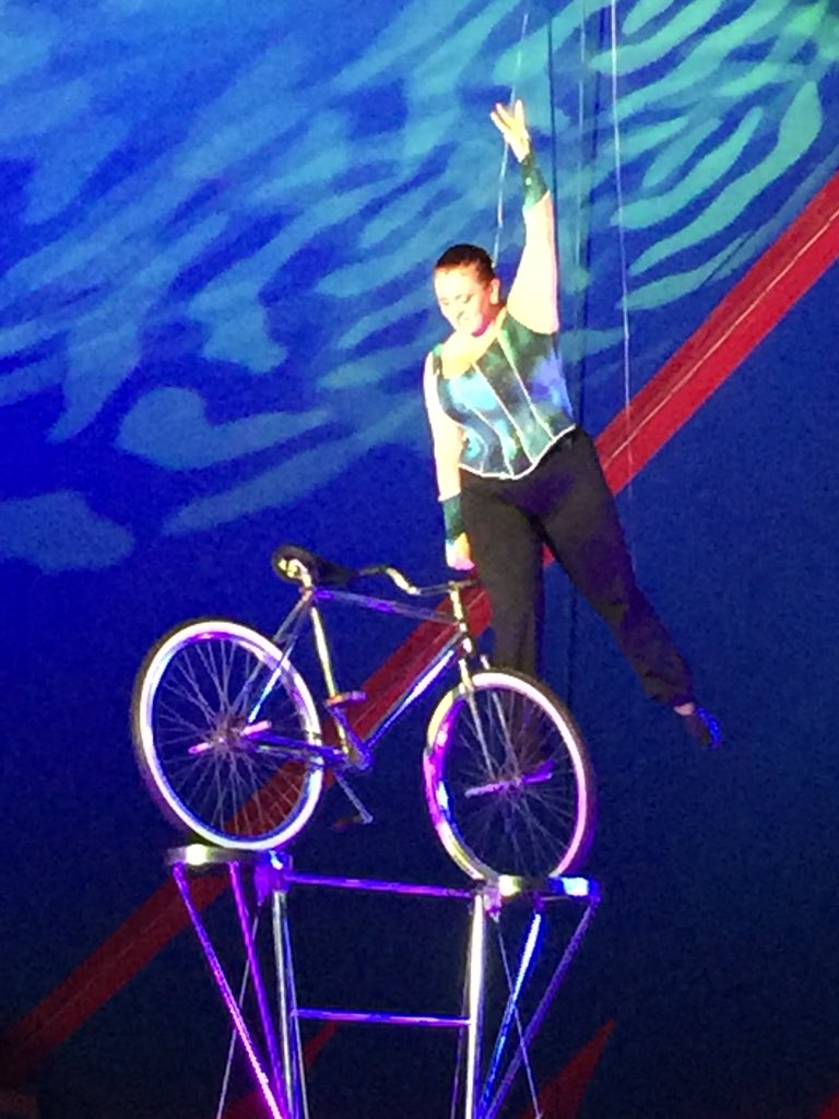 InfNetley's tweet photo. Extreme bike balancing with Michaela! Don’t try this at home anyone - this is super dangerous! Happy Circus fun!! https://t.co/72Jnhk5iJT