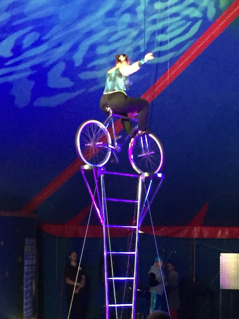 InfNetley's tweet photo. Extreme bike balancing with Michaela! Don’t try this at home anyone - this is super dangerous! Happy Circus fun!! https://t.co/72Jnhk5iJT