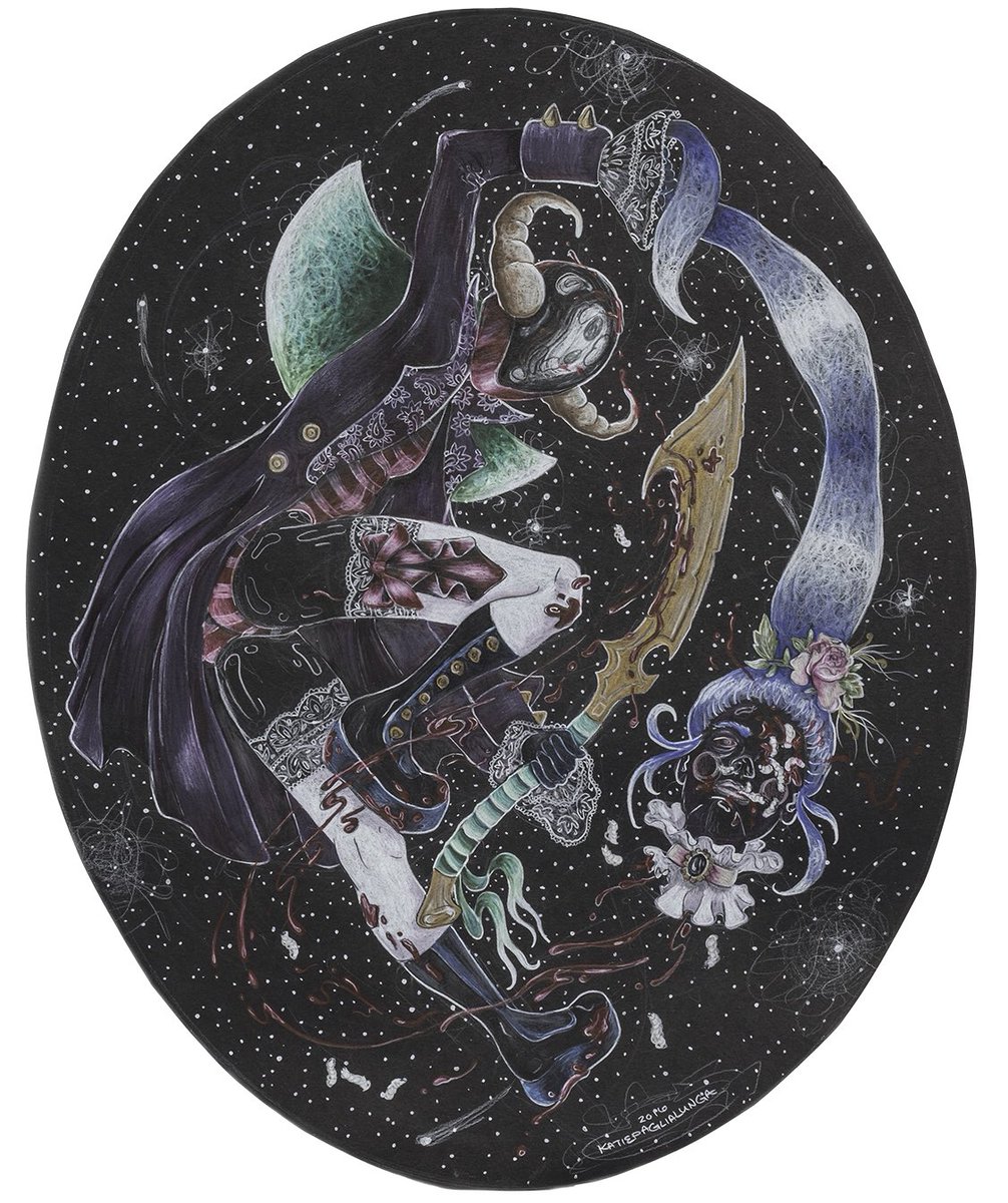 KtPagArt's tweet photo. I Hate Maggots 🧟♀️🕸🗡 original and prints for sale at https://t.co/aSpKXmK9Ac 🥀 #prismacolor #blackpaper #coloredpencils #zombies #victorian #dao #chinesesaber #baquashendao #takingtrips #ktpag https://t.co/mDh2vImWz9