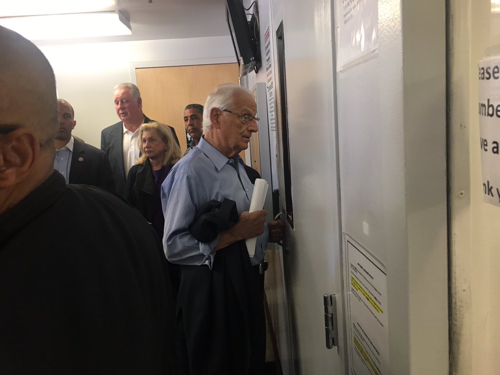 BillPascrell's tweet photo. Detention center employees have covered the window with paper to block our view. The supervisor is attempting to justify it. We are still being denied access. https://t.co/oH95sEa0Kw