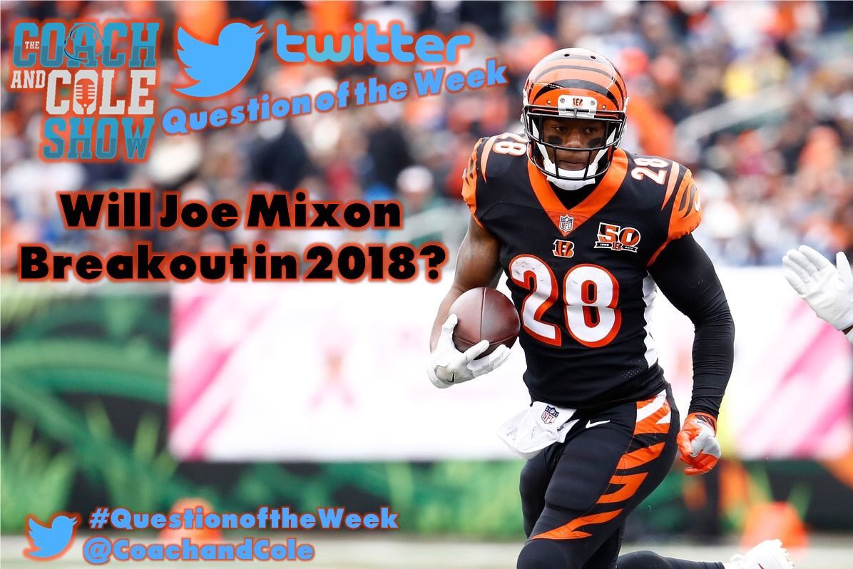 CoachAndCole's tweet photo. 🎙Our Twitter #QuestionoftheWeek:

Will Joe Mixon Breakout in 2018? 

👉Reply to this thread &amp; vote on our poll and we could mention you on our next episode! 

#FantasyFootball #Bengals https://t.co/swZw98HW7Z