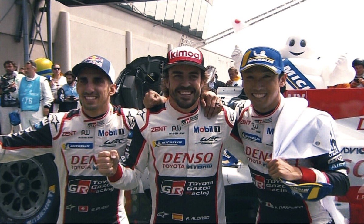 MatraxRacing's tweet photo. The dream comes true: Fernando Alonso and his mates @kazuki_info and @Sebastien_buemi wins the 86th edition of @24hoursoflemans with @Toyota_Hybrid #8! Congrats! ๐๐ป๐๐ป
#MatraXChannel #LeMans24 #WEC #fiawec https://t.co/JWGyYgrjcU