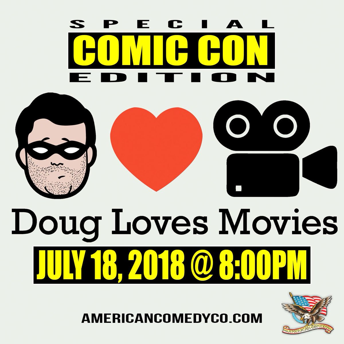 americancomco's tweet photo. #DougLovesMovies returns to #SDCC18 @americancomco with a special #ComicCon Edition [JULY 18 @ 8PM]🍿🎥❤️ w/ the very funny @DougBenson and special #SecretGuests 🤫😮 TICKETS👉https://t.co/kaelqjNIty 🎟 https://t.co/UYU42pdn4H