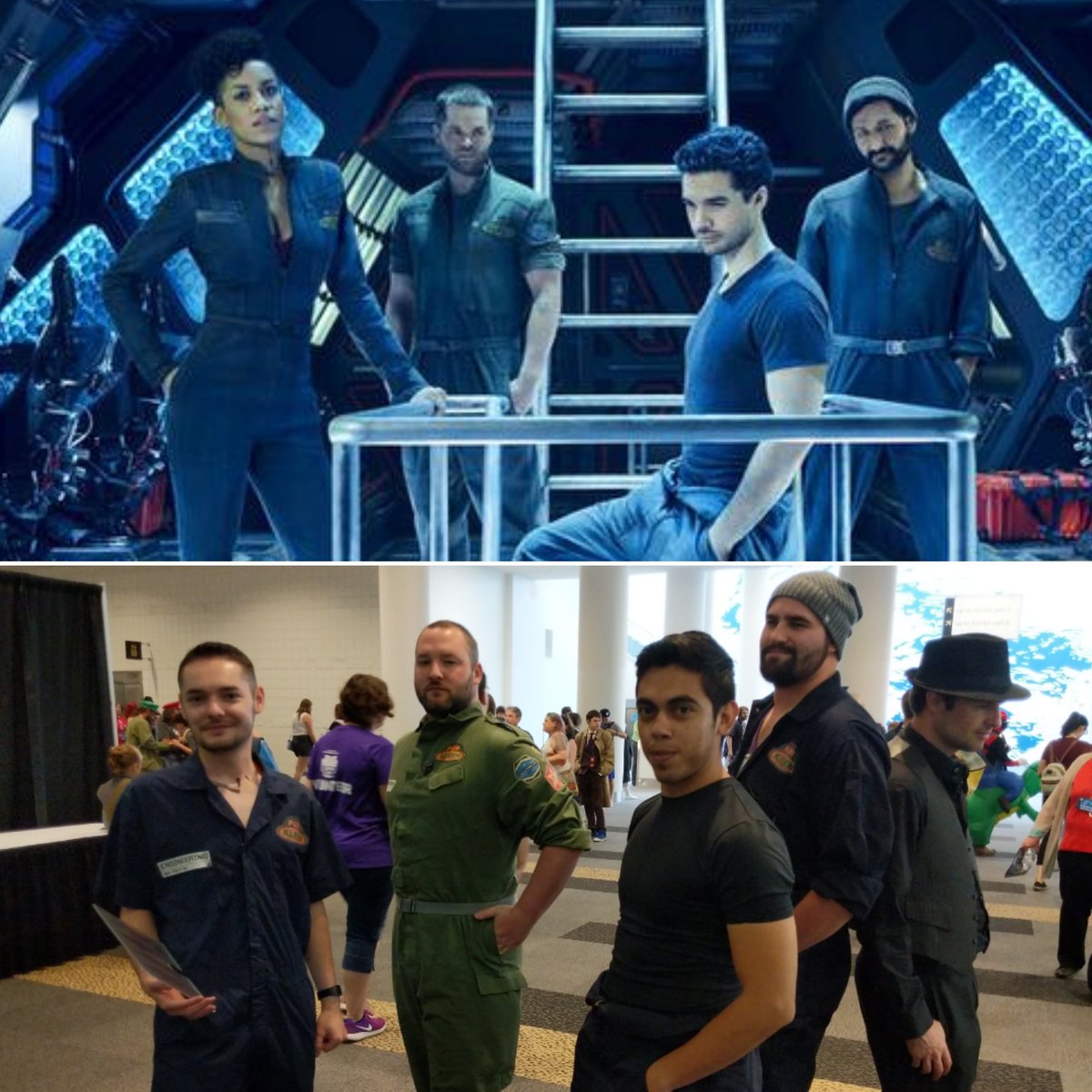 BarrioSpeedwagn's tweet photo. Our very own crew of the #Rocinante at @DenverComicCon! @voncirclesquare=Naomi @Arkosaurus =Amos @Max_859=Holden @StattorZ=Alex &amp; Kyle as Det. Miller. Thank you @JamesSACorey @TheExpanseWR and @ExpanseSYFY for the inspiration! #TheExpanse #DenverComicCon2018 https://t.co/DPpwubx1jV