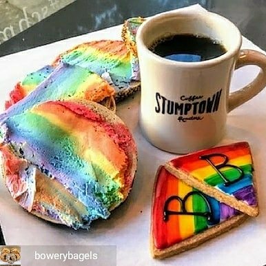 BoweryBagels's tweet photo. Our Old Town team is here to nourish you body &amp; soul for #pdxpride. Our famous rainbow schmear, cookies, and of course our delicious bagels and @stumptowncoffee. Stop in and say hello! https://t.co/z4cadCyoro