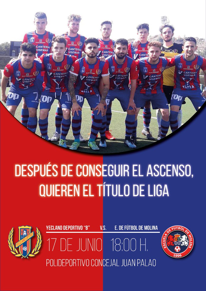 CsYecla's tweet photo. Desde .@CsYecla queremos desear al Yeclano Deportivo B suerte en el último partido de liga. Y daros la enhorabuena por el ascenso y esperamos que también os hagáis con el campeonato de liga.
Hoy a las 18:00 en el polideportivo concejal Juan Palao. https://t.co/QLhKNOuAth