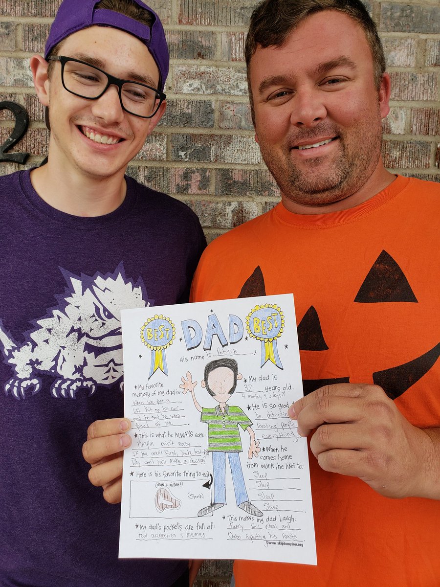 heypriscilla21's tweet photo. @jimmyfallon Happy Father's Day!! 
Oldest son gave my husband Best Dad Award and I love this picture because he wears this pumpkin shirt ALL year😂 https://t.co/PZlpwwI64u