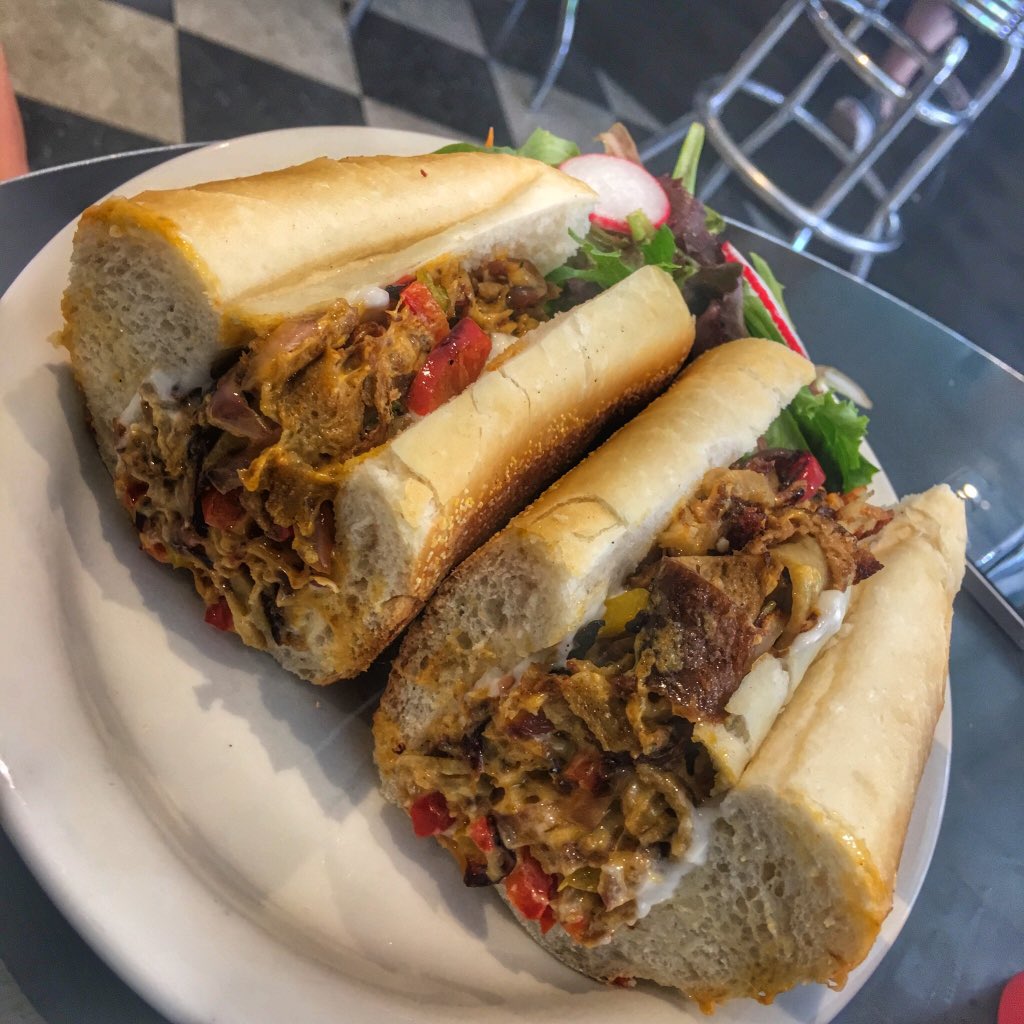 TheSkepticalV's tweet photo. #whatvegans eat: Philly “cheese” “steak” sandwich from @ChampsDiner. SO. Damn. Good. https://t.co/SmOwFtdqsq