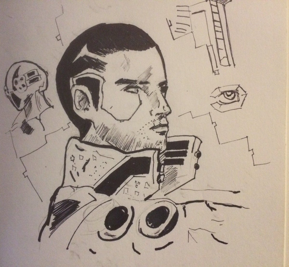 Zulfugart's tweet photo. Ok ok I have to admit. I’m very excited for #cyberpunk2077 . Did you see that trailer?? Just had to make a small sketch :) #zulfugart #fanart #cyberpunk2077 #cdprojektred #2dart #pen #pens #inking #inks #sketching #samurai #cyberpunk #hyper #djhyper #cyberpunk2077game https://t.co/4RrMOKpNQB