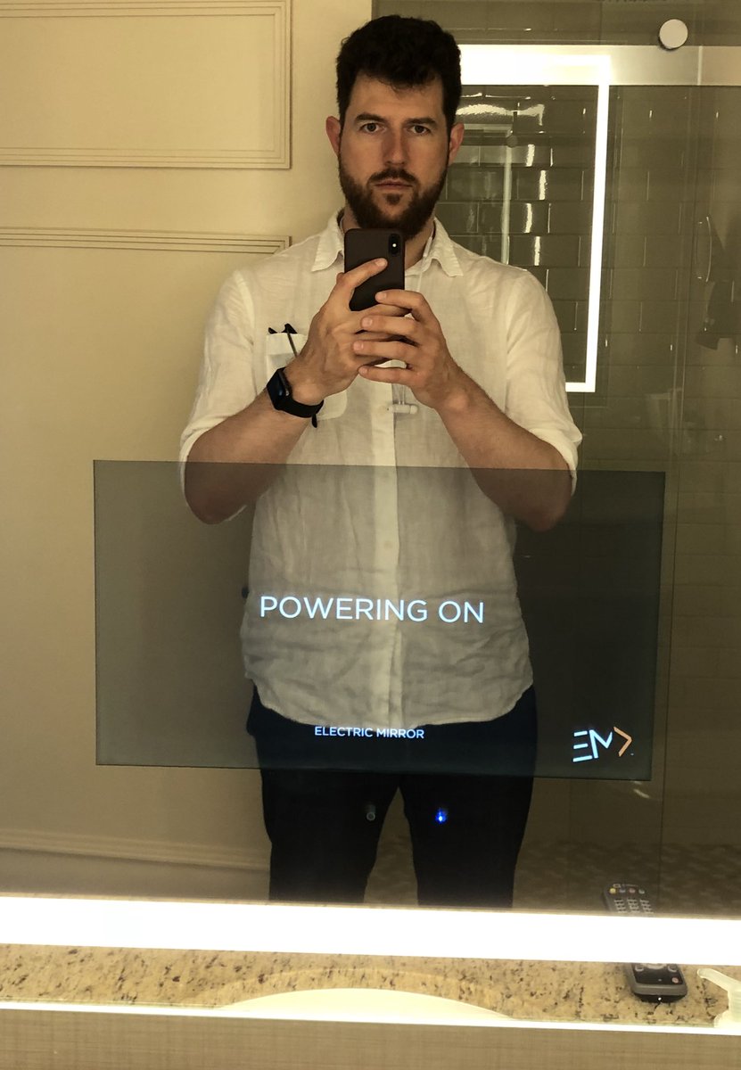 First thing I do when I get to my hotel room is boot up the mirror. 

Wait, what?