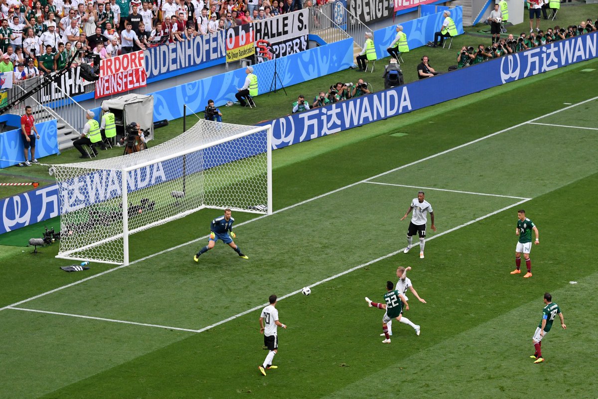 cnnsport's tweet photo. FULL-TIME #GER 0 - 1 #MEX: Mexico have done it! They've defeated the defending world champions. It's the Germans' first opening game defeat since they lost against Algeria in 1982. #WorldCup https://t.co/f4lanyseWx