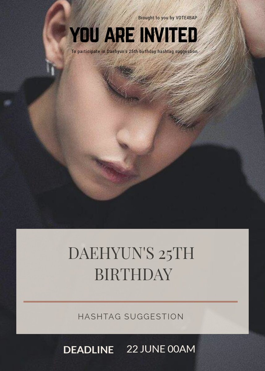 [✩] Please submit hashtag ideas for #DAEHYUN's birthday by filling out the form! 대현의 생일 기념 해시태그를 추천해주세요❣️
Ends: 22 JUNE

goo.gl/forms/1D7prB8r…