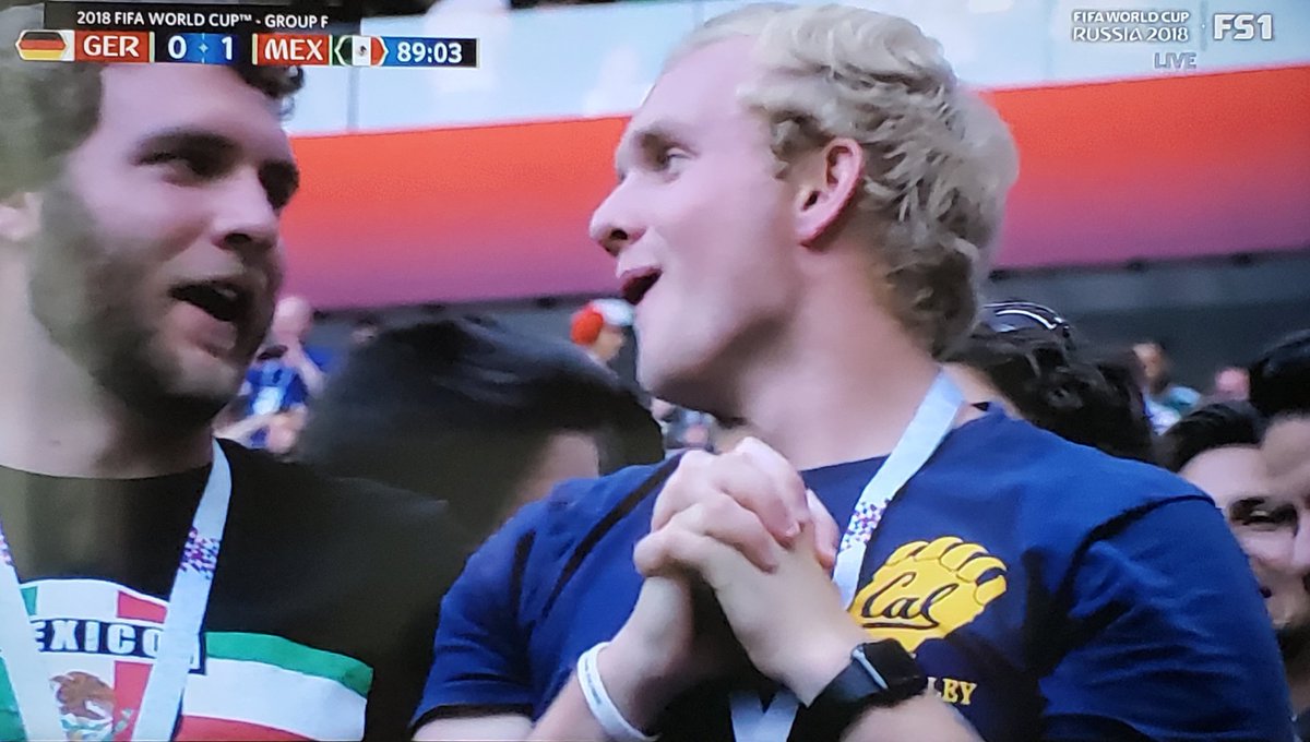 nosoupforgeorge's tweet image. Congrats to Mexico for downing defending #WorldCup champion Germany this #SundayMorning!

(Also, a fan's @Cal gear made it onto the broadcast. #GoBears!)

#GER #MEX #GERMEX