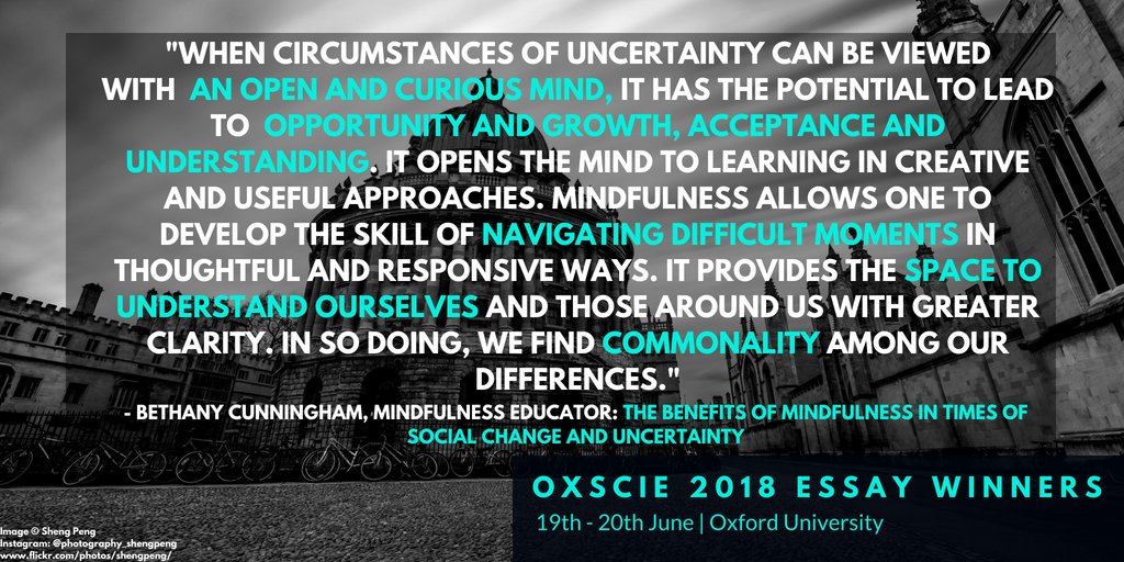 Another one of our amazing #OXSCIE essayists Bethany Cunningham writes about the creative, expansive benefits of #mindfulness in helping young people navigate and encounter the unknown and #uncertain. A must read! Available here: drive.google.com/file/d/1QY8uSR…