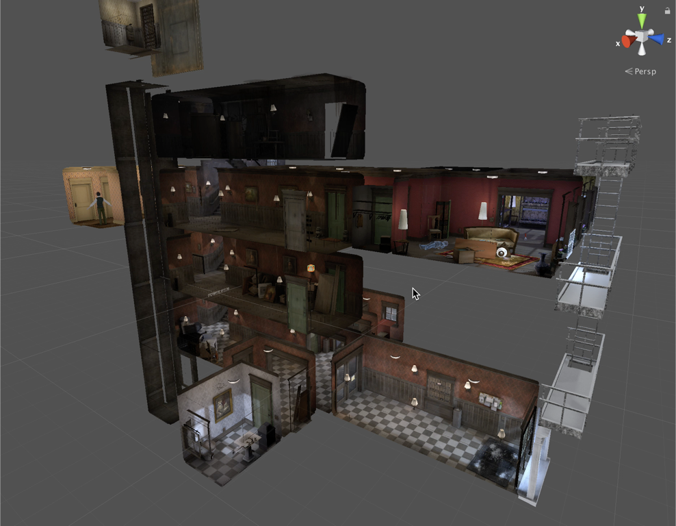 c_pruett's tweet photo. My #UniteBerlin talk is about all the tricks we pulled in DEAD SECRET CIRCLE to maximize performance on Oculus Go.  One of them: composite levels that only include the rooms you can enter at that moment. https://t.co/p7KwOr3epZ