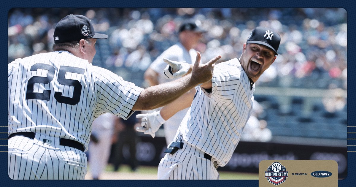 Yankees's tweet photo. .@NickSwisher with a 3-run shot 👀 #OldTimersDay https://t.co/v6RaDnBZGd