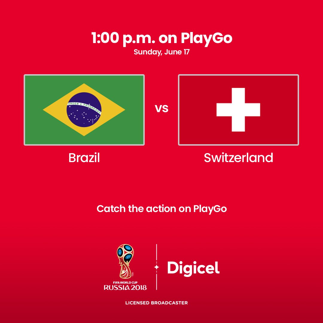 Can Switzerland🇨🇭 hold its own against Brazil🇧🇷 ? Download the #PlayGo App now to see this game at 1pm|ST, 2pm|ET! #DigicelPredictions #BRA 3 - 0 #SUI #BRASUI #WorldCup #DigicelSummerOfSports